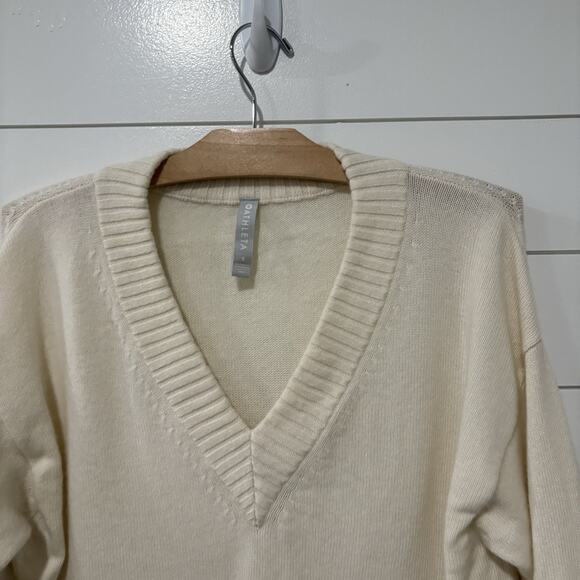 Athleta | Sweater Wool Cashmere Pullover Cream V Neck Tunic Long Sleeve- Small - Picture 3 of 9